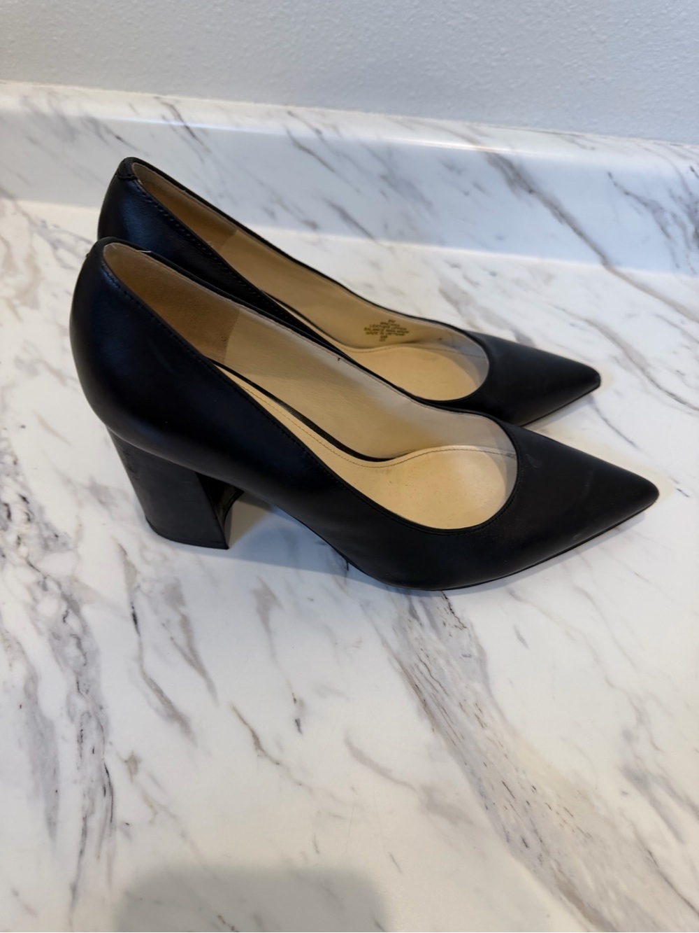 Classic Black Pointed-Toe Block Heel Pumps - Women's